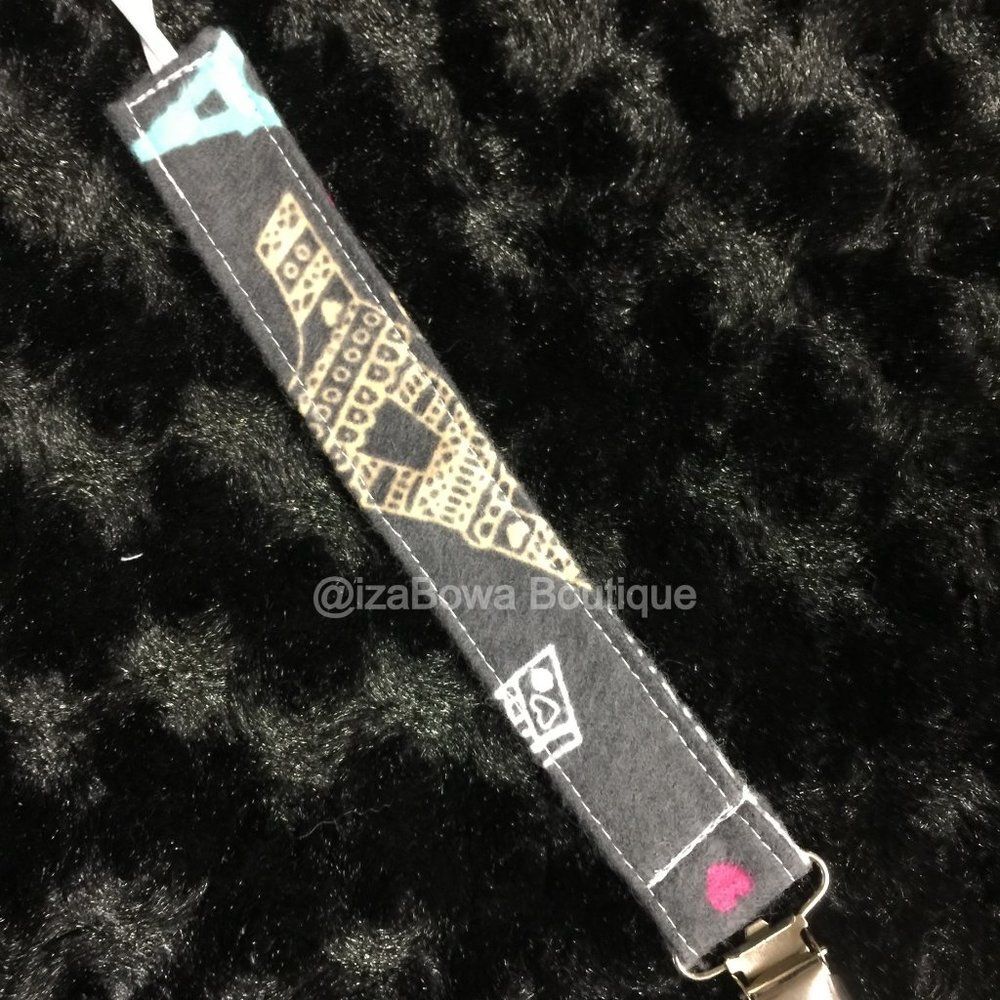 Grey with Eiffle Tower Print Pacifier Clip PC1190 Handmade NWT Boutique